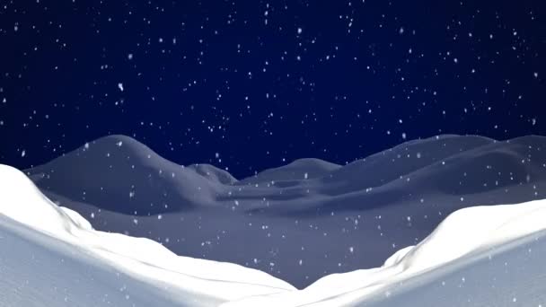 Animacja Świątecznego Śniegu Spadającego Nad Błękitnym Nocnym Niebem Zimowym Krajobrazem — Wideo stockowe