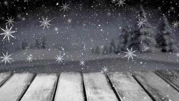 Animazione Neve Che Cade Sopra Abeti Natale Natale Celebrazione Concetto — Video Stock