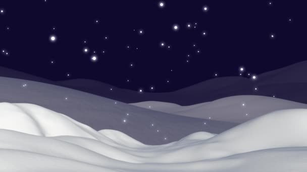 Animacja Białego Świątecznego Śniegu Spadającego Nad Nocnym Niebem Zimowym Krajobrazem — Wideo stockowe