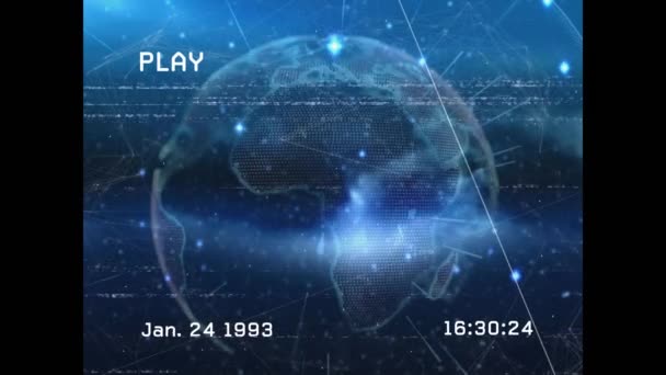 Animation Interference Data Processing Globe Black Background Global Technology Computing — Stock video