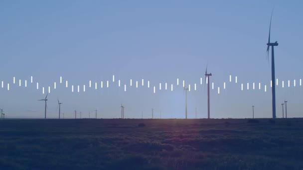 Rüzgar Türbinleri Üzerinde Istatistik Veri Işleme Animasyonu Küresel Rüzgar Enerjisi — Stok video