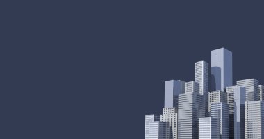 Donanma arka planında fotokopi alanı olan gökdelenlerin resmi. Şehir, şehir hayatı, modern mimari, binalar ve gayrimenkul kavramı.