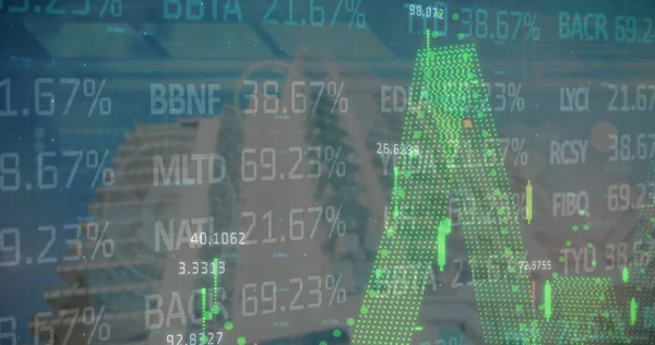 Zpracování Údajů Finančních Akciových Trzích Pozadí Vysokých Budov Globální Finanční — Stock fotografie