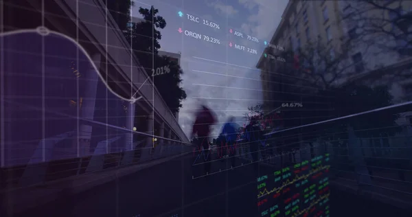Stock Market Data Processing Time Lapse People Walking City Bridge — Stock Photo, Image
