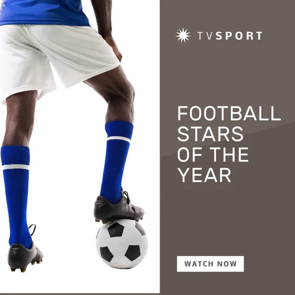 Čtvercový Obraz Fotbalových Hvězd Roku Nohy Afrického Amerického Fotbalisty Fotbal — Stock fotografie