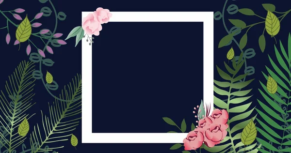 Image Square Frame Copy Space Surrounded Flowers Plants Black Background — Stock Photo, Image