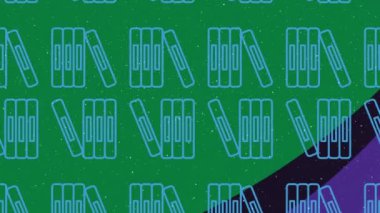 Yeşil arka planda kitap simgelerinin üzerine düşen kar animasyonu. Noel, gelenek ve kutlama konsepti dijital olarak oluşturuldu.