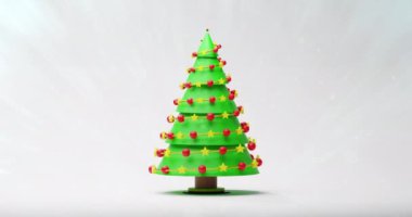 Kar yağarken yılbaşı ağacı animasyonu. Noel, kış ve dijital arayüz kavramı dijital olarak oluşturulmuş video.