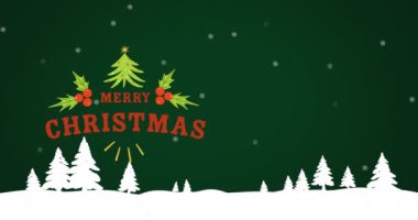Kar yağarken atılan mutlu noel mesajının animasyonu. Noel, kutlama ve dijital arayüz kavramı dijital olarak oluşturulmuş video.