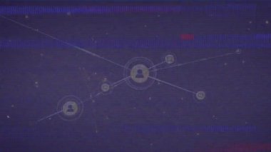 Siyah arkaplandaki simgelerle bağlantı ağı üzerinden etkileşimin canlandırılması. Dijital olarak oluşturulmuş küresel bağlantılar, bilgisayar ve dijital arayüz kavramı.