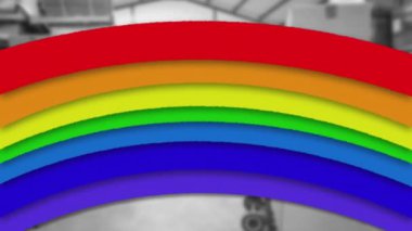 Depodaki kutuların üzerinde gökkuşağı animasyonu. Küresel iş ve dijital arayüz kavramı dijital olarak oluşturulmuş video.