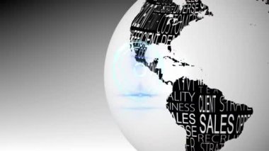 Dünya üzerindeki taramaların ve gri arkaplandaki lekelerin animasyonu. Küresel iş, finans ve dijital arayüz kavramı dijital olarak oluşturulmuş video.