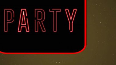 Kar yağarken parti metninin canlandırılması. Tatiller, kutlamalar ve dijital arayüz kavramı dijital olarak oluşturulmuş video.