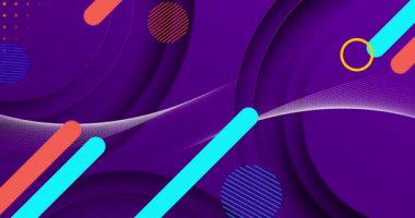 Mor arka planda hareket eden şekillerin animasyonu. Sosyal medya, kutlama ve dijital arayüz kavramı dijital olarak oluşturulmuş video.