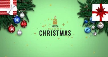 Mücevherler üzerine Mutlu Noeller mesajı animasyonu. Noel, kutlama ve dijital arayüz kavramı dijital olarak oluşturulmuş video.