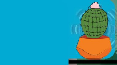 Kaktüs üzerinde veri işleme animasyonu. Küresel iş, sosyal medya ve dijital arayüz kavramı dijital olarak oluşturulmuş video.