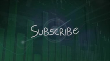 Arkaplandaki çubuk grafiği üzerinden satırları birbirine bağlayan noktalı abone metninin animasyonu. Dijital olarak oluşturulmuş, hologram, rapor, finans, sosyal medya, iletişim ve teknoloji kavramı.