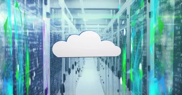 Animation Cloud Icon Multicolored Geometric Shapes Dots Server Room Digital — Stock Video