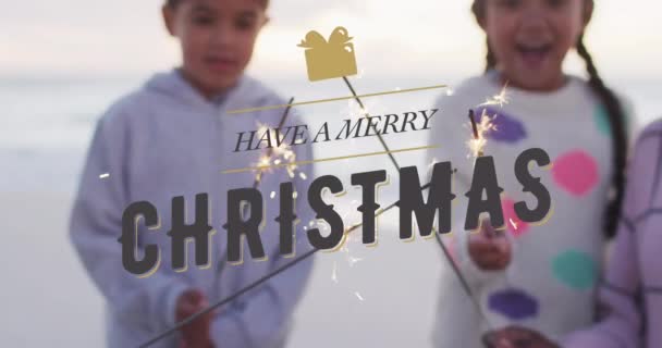 Animatie Van Hebben Een Vrolijk Kerstfeest Gelukkige Spaanse Familie Het — Stockvideo
