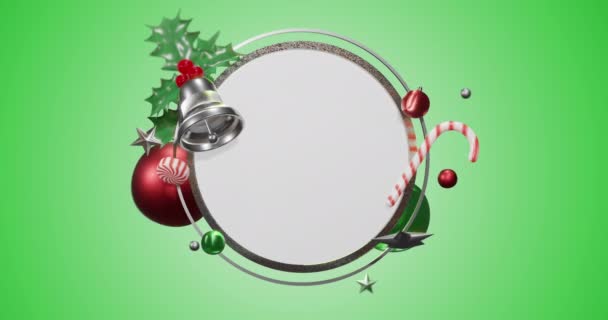Animation Circle Frame Copy Space Christmas Decoration Green Background Christmas — Stock Video