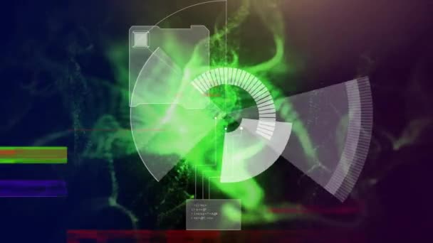 Animering Glitch Radar Över Svart Utrymme Med Grön Rök Databehandling — Stockvideo