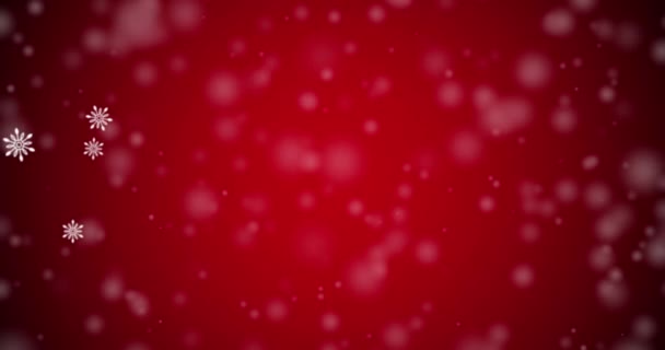 Animace Padajícího Sněhu Světlých Skvrn Červeném Pozadí Vánoce Tradice Koncepce — Stock video