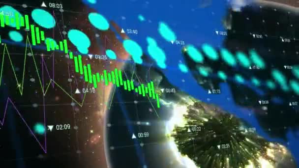 Dünya Üzerindeki Finansal Grafiklerin Verilerin Animasyonu Finans Ekonomi Veri Işleme — Stok video