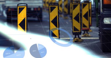 Yol üzerinde veri işleme bileşimi. Küresel iş ve dijital arayüz kavramı dijital olarak oluşturulmuş görüntü.