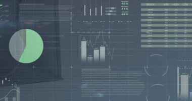 Ekrandaki borsada istatistik ve veri işleme resimleri. Küresel iş dünyası dijital arayüz teknolojisi ve dijital olarak oluşturulan ağ konsepti.