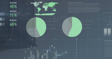 Ekrandaki borsada istatistik ve veri işleme resimleri. Küresel iş dünyası dijital arayüz teknolojisi ve dijital olarak oluşturulan ağ konsepti.