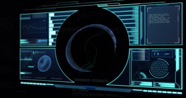 Şekiller üzerinde veri işleme resmi. Küresel iş ve dijital arayüz kavramı dijital olarak oluşturulmuş görüntü.