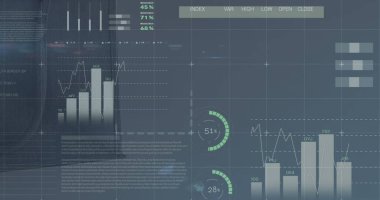 Ekrandaki borsada istatistik ve veri işleme resimleri. Küresel iş dünyası dijital arayüz teknolojisi ve dijital olarak oluşturulan ağ konsepti.