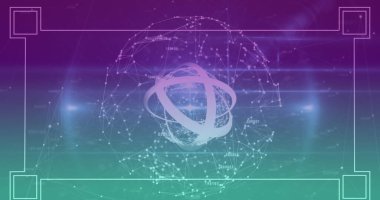 Mavi ve pembe arkaplandaki bağlantı ağının görüntüleri. Küresel veri işleme ve bağlantı konsepti dijital resim oluşturuldu.