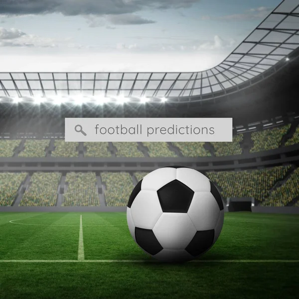 Square image of football predictions over ball at stadium. Football, training, competition and tournament concept.