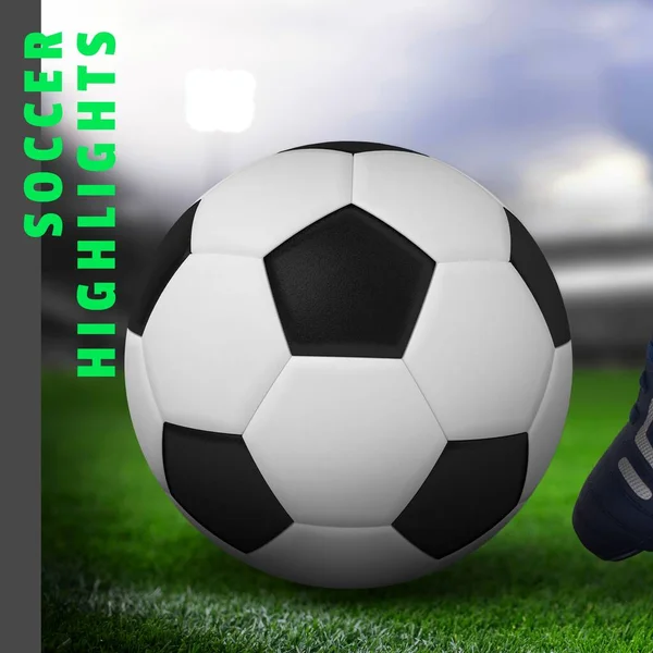 Sammansättning Fotboll Belyser Text Över Fotboll Gräsplan Bakgrund Fotboll Fotboll — Stockfoto