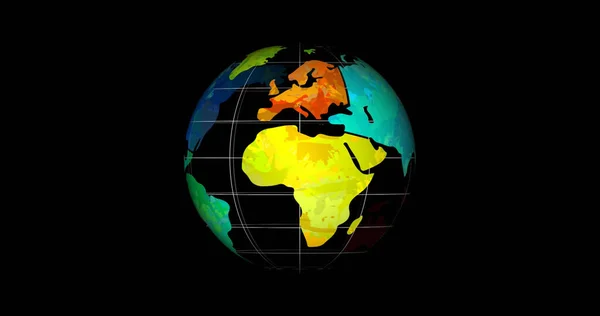 Изображение Планеты Земля Земной Шар Разноцветными Континентами Сеткой Черном Фоне — стоковое фото