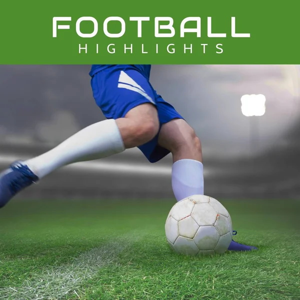 Κάθετες Στιγμές Ποδοσφαίρου Εικόνα Και Πόδια Του Καυκάσιου Ανδρικού Ποδοσφαιριστή — Φωτογραφία Αρχείου
