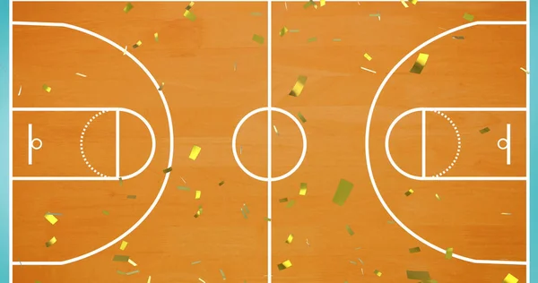 Зображення Золотої Конфетті Падає Над Баскетбольним Майданчиком Спорт Досягнення Конкуренція — стокове фото