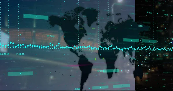 Financial Data Processing World Map Night City Traffic Global Finance — Stok fotoğraf