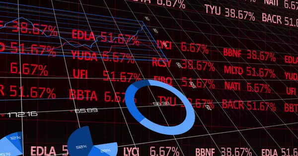 Imagen Estadísticas Procesamiento Datos Mercado Bursátil Sobre Fondo Negro Finanzas — Foto de Stock