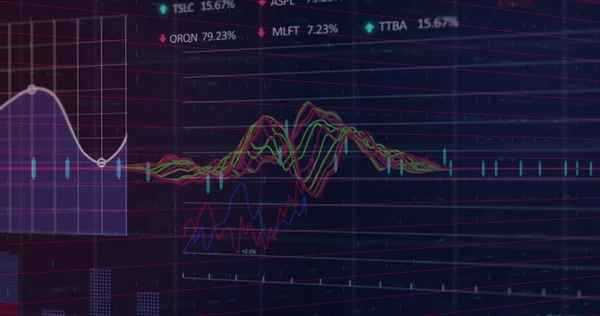 Digitaal Beeld Van Verwerking Van Statistische Beursgegevens Tegen Een Blauwe — Stockfoto