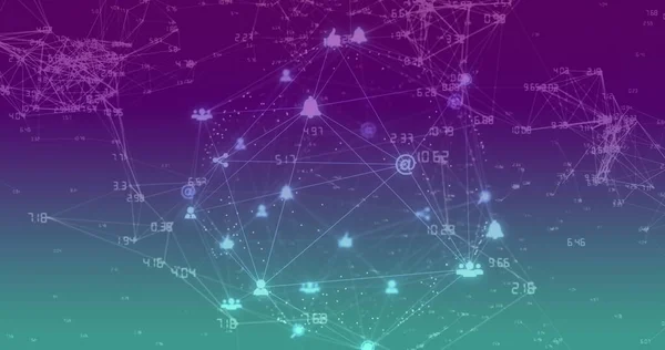 Image of network of connections over icons. Global business and digital interface concept digitally generated image.