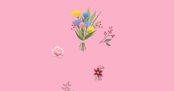 ピンクの背景に野生の花の花束のイメージ 脆弱性と装飾の概念 — ストック写真