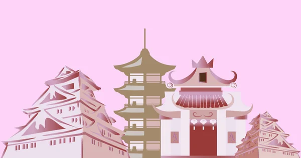 Image Diverse Chinese Temples Pink Background Copy Space Chinese Tradition — Stock Photo, Image