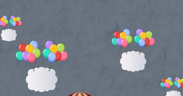 Obraz Kolorowych Balonów Latających Chmurami Balonem Gorące Powietrze Szarym Tle — Zdjęcie stockowe