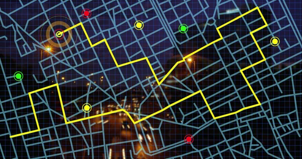 Navigation Map Line Scheme Aerial View Night City Traffic Gps — Fotografia de Stock