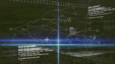 Erkek futbol oyuncuları üzerinden veri işleme animasyonu. Küresel spor ve dijital arayüz kavramı dijital olarak oluşturulmuş video.