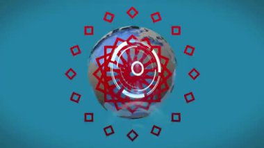 Mavi arka planda dünya çapında taramaların ve şekillerin animasyonu. Küresel iş, finans ve dijital arayüz kavramı dijital olarak oluşturulmuş video.