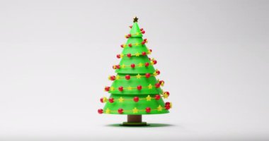 Beyaz arka planda noel ağacı animasyonu. Noel, kış ve dijital arayüz kavramı dijital olarak oluşturulmuş video.