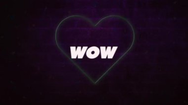 Siyah arkaplan üzerinde simge olan wow metin animasyonu. Sosyal medya, teknoloji ve dijital arayüz kavramı dijital olarak oluşturulmuş video.